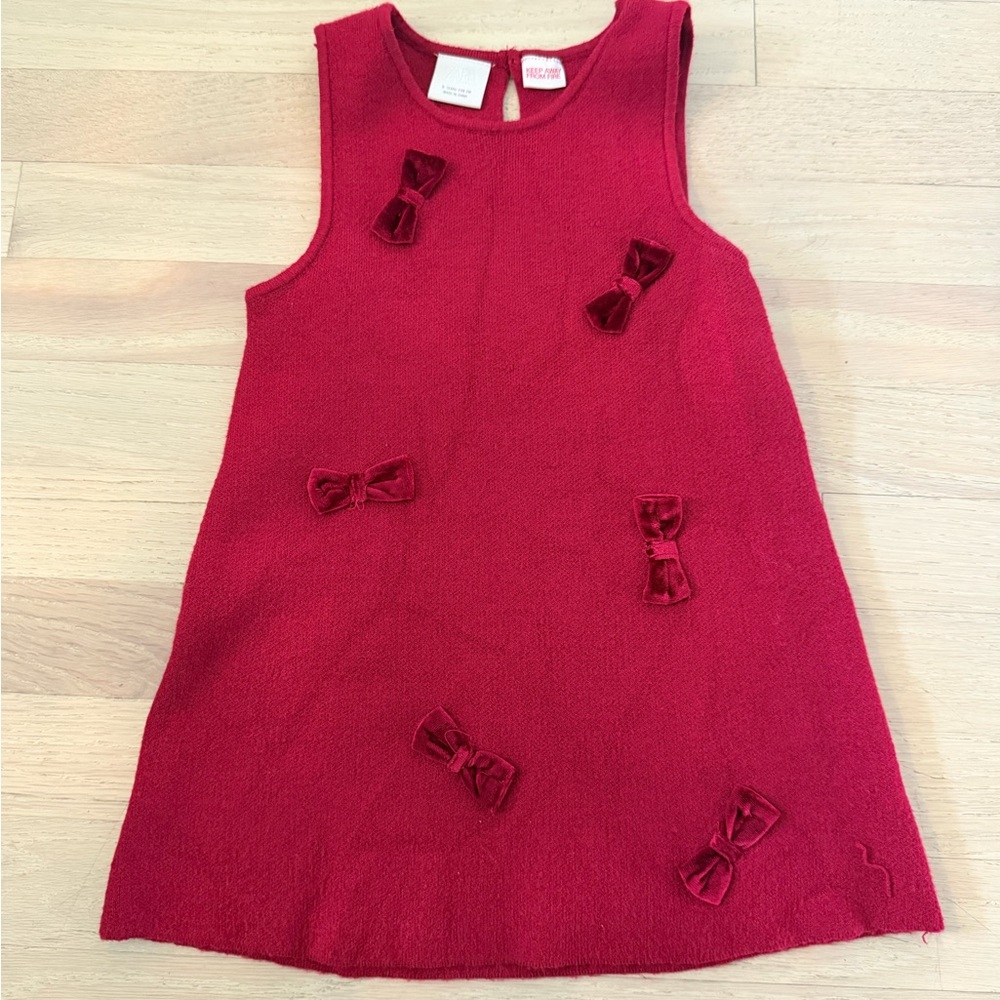 Zara Girls Red Sleeveless Bow-Appliqué Dress